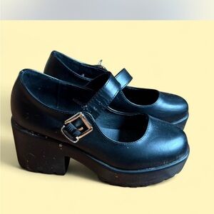 Black Mary Jane Platform Heels with Buckle Strap
